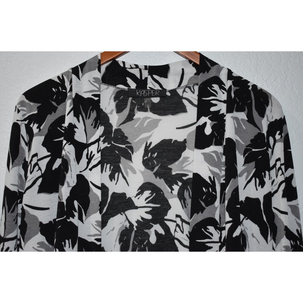 Kasper M Open Front Cardigan Lightweight Black/White Abstract Flowy‎ Langenlook